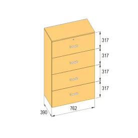   K-BBP R4 típusú irattartó szekrény 762 mm belső szélességre, 1276 mm magasságra