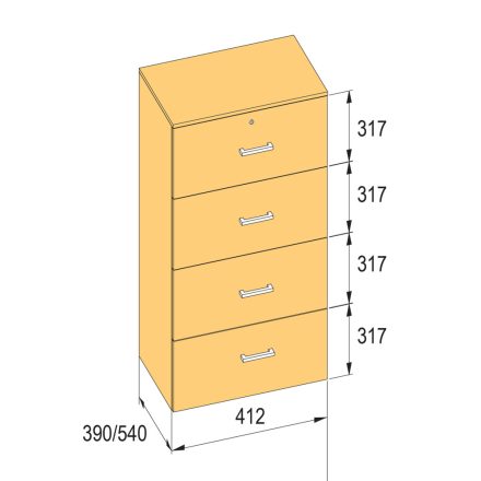 K-BBP R4 típusú irattartó szekrény belső szélességéhez 412 mm / 390 mm, magasság