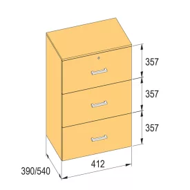   K-BBP R3 típusú irattartó szekrény, belső szélesség 412 mm / 390 mm, magasság 10