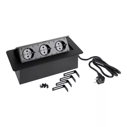 StrongPower Elektromos aljzat 3x230V, Schuko, fekete