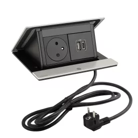   LEGRAND PopUp, 1x 230V, 1x USB A/C töltő, csiszolt alumínium
