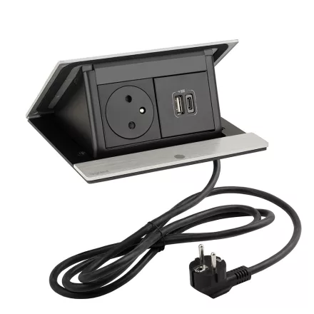 LEGRAND PopUp, 1x 230V, 1x USB A/C töltő, csiszolt alumínium