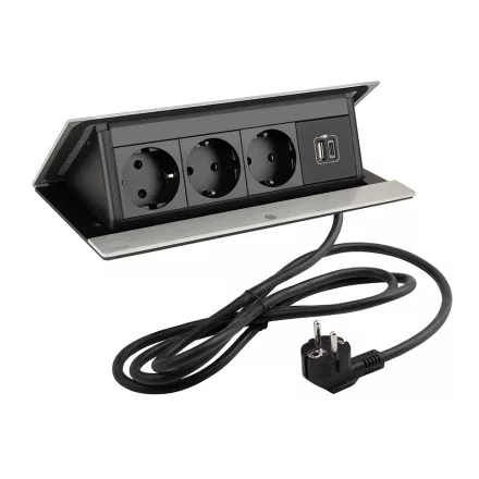 LEGRAND PopUp, 3x230V, 1x USB A/C, csiszolt alumínium, SCHUKO