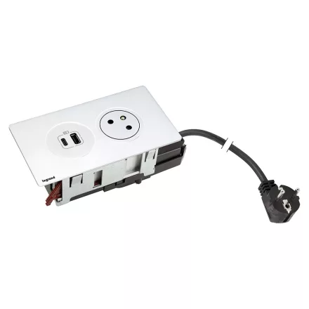 K- LEGRAND elektrická zásuvka Disq'In 1x 230V Francouzská, 1x USB A+C, bílá/bílá