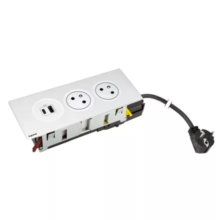 K- LEGRAND elektrická zásuvka Disq'In 2x 230V Francouzská, 1x USB A+C, bílá/bílá