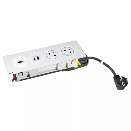 K- LEGRAND elektrická zásuvka Disq'In 2x 230V FR + 1x USB A+C, HDMI, bílá/bílá
