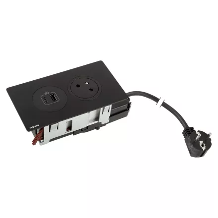 K- LEGRAND elektrická zásuvka Disq'In 1x 230V FR + 1x USB A+C, černá/černá
