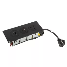   K- LEGRAND elektrická zásuvka Disq'In 2x 230V FR + 1x USB A+C, černá/černá
