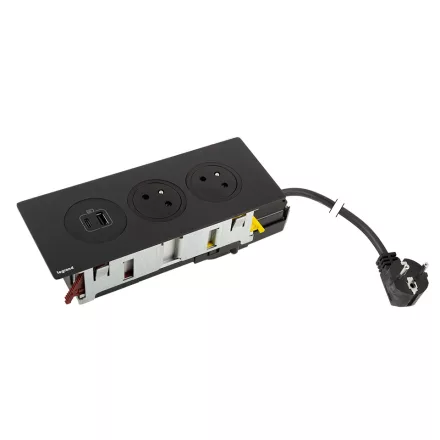K- LEGRAND elektrická zásuvka Disq'In 2x 230V FR + 1x USB A+C, černá/černá