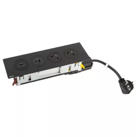   K- LEGRAND elektrická zásuvka Disq'In 2x 230V FR + 1x USB A+C, HDMI, černá/černá