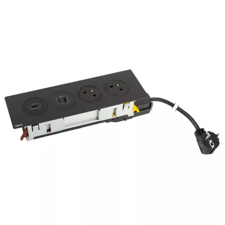 K- LEGRAND elektrická zásuvka Disq'In 2x 230V FR + 1x USB A+C, HDMI, černá/černá