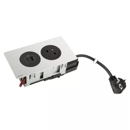 K- LEGRAND elektrická zásuvka Disq'In 1x 230V FR + 1x USB A+C, černá/nerez