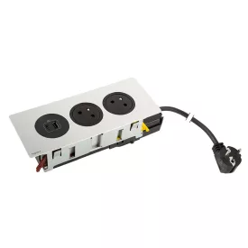   K- LEGRAND elektrická zásuvka Disq'In 2x 230V FR + 1x USB A+C, černá/nerez