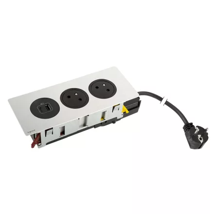 K- LEGRAND elektrická zásuvka Disq'In 2x 230V FR + 1x USB A+C, černá/nerez