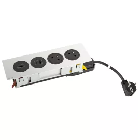   K- LEGRAND elektrická zásuvka Disq'In 2x 230V FR + 1x USB A+C, HDMI, černá/nerez