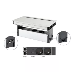   VersaFlap Mono 2.0, 2x 230V, 2x RJ45, 1x USB A/C, eloxált alumínium
