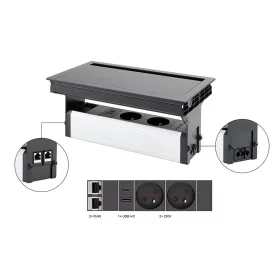  VersaFlap Mono 2.0, 2x 230V, 2x RJ45, 1x USB A/C,  fekete matt