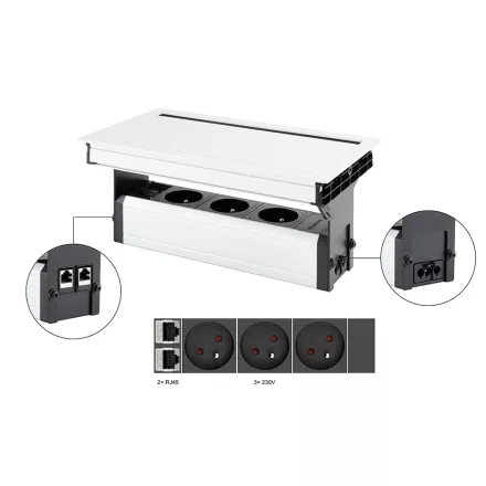 VersaFlap Mono 2.0, 3x 230V, 2x RJ45, fehér matt