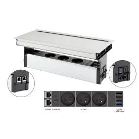   VersaFlap Mono 2.0, 3x 230V, 2xRJ45, 1x HDMI, 1xUSB A/C, 1xUSB data, elox alum.