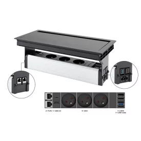   VersaFlap Mono 2.0, 3x 230V, 2x RJ45, 1xHDMI, 1xUSB A/C, 1xUSB data, fekete matt