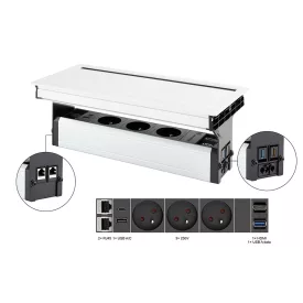   VersaFlap Mono 2.0, 3x 230V, 2x RJ45, 1xHDMI, 1xUSB A/C, 1x USB data, fehér matt