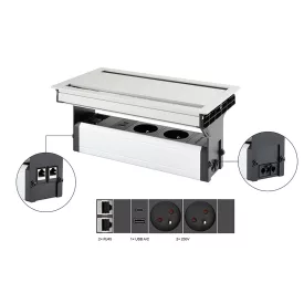   VersaFlap dual 2.0, 2x 230V, 2x RJ45, 1x USB A/C, eloxált alumínium