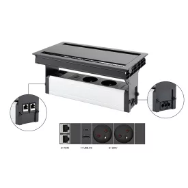   VersaFlap dual 2.0, 2x 230V, 2x RJ45, 1x USB A/C,  fekete matt