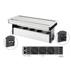   VersaFlap dual 2.0, 3x 230V, 2xRJ45, 1x HDMI, 1xUSB A/C, 1xUSB data, elox alum.