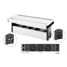   VersaFlap dual 2.0, 3x 230V, 2x RJ45, 1x HDMI, 1xUSB A/C, 1xUSB data, fehér matt