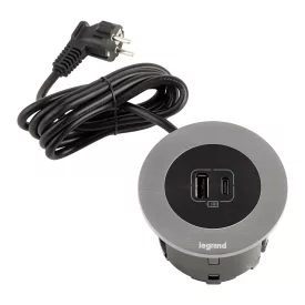   LEGRAND Disq60 1x USB A/C töltő, fekete/fém + 2m tápkábel