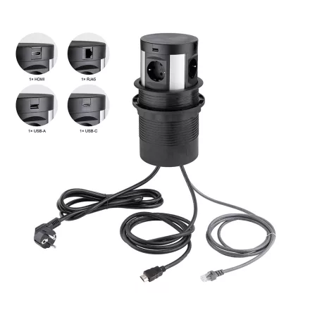 StrongPower El. zásuvka vysouvací,4x230V, Schuko RJ45, USB A+C, HDMI, bezdr nab