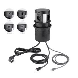   StrongPower El. zásuvka vysouvací,4x230V,FR, RJ45, USB A+C, HDMI, bezdr nab