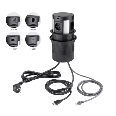 StrongPower El. zásuvka vysouvací,4x230V,FR, RJ45, USB A+C, HDMI, bezdr nab